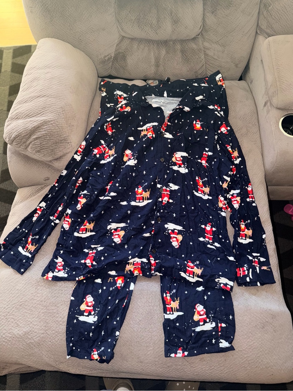 Old Navy Navy Santa Print Men’s Pajama Set Size 4XTall
